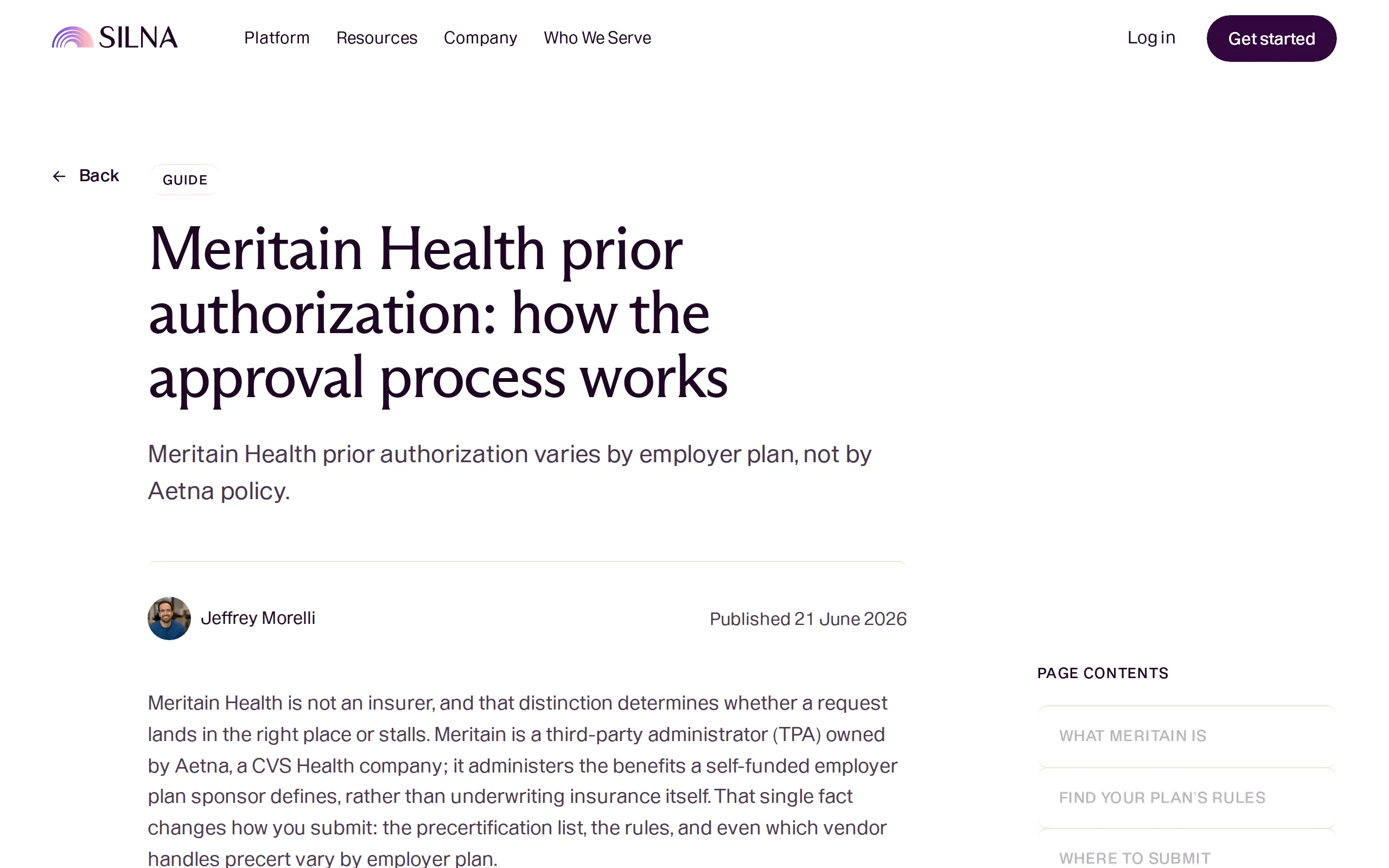 The top of Meritain Health prior authorization: how the approval process works, a page keygrip wrote for Silna Health